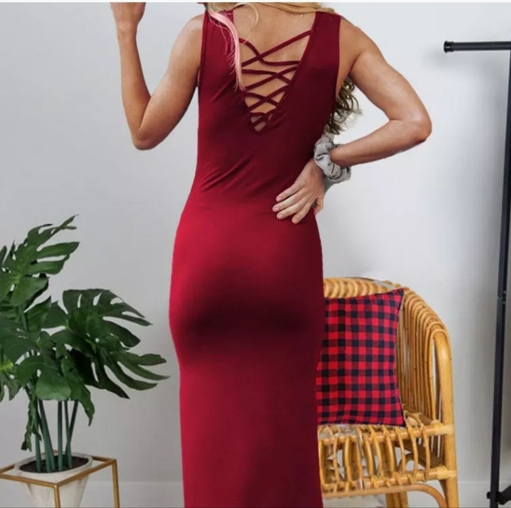Brand New Women's Red Criss-Cross Open Back Sleeveless Bodycon Dress